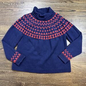 Duluth Trading Co Sweater Womens XXL Blue Fair Isle Cowl Neck Pullover Ski Knit